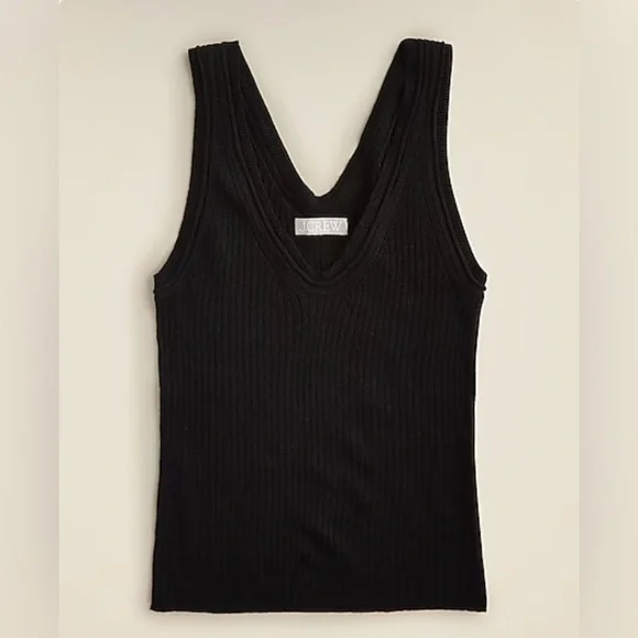 J. Crew Merino Wool Linen Blend Black Ribbed V-Neck Tank - Picture 1 of 5